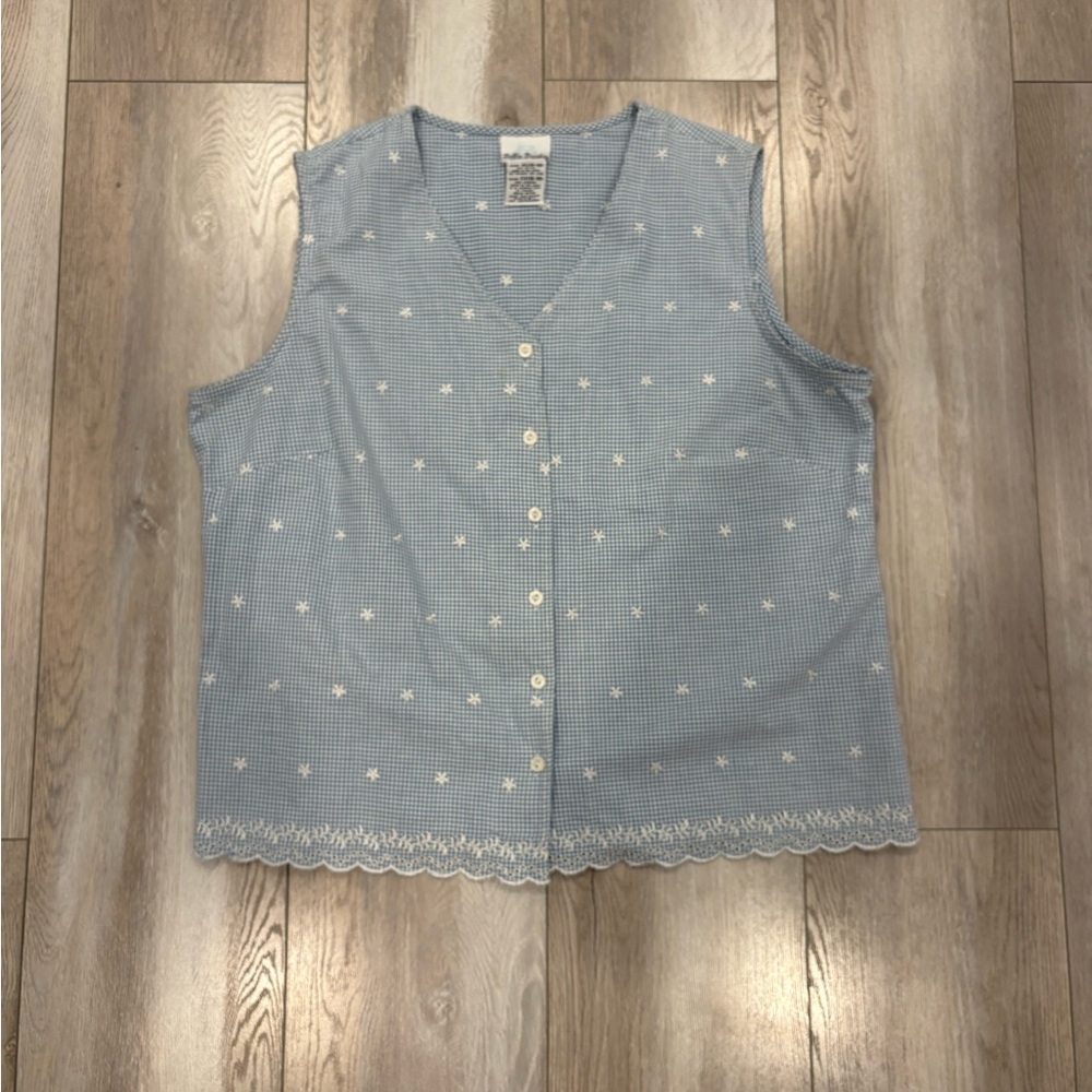 Bobbie Brooks Blue and White Button Up Embroidered Vest Size XL